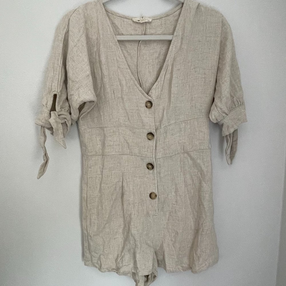 Button-down linen romper | cream romper for summer